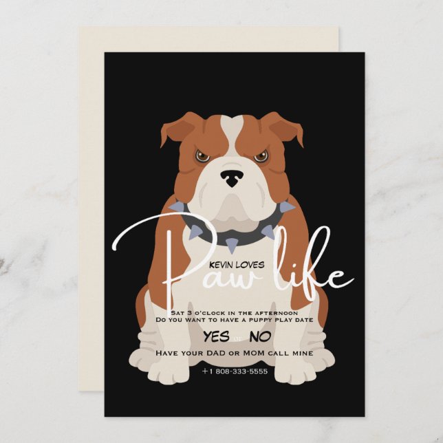 Convite de data de Buldogue (Frente/Verso)