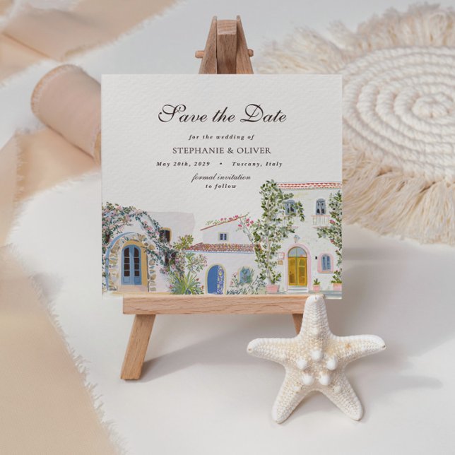 Convite de Data de Casamento Aquarela Pastel Medit (Criador carregado)