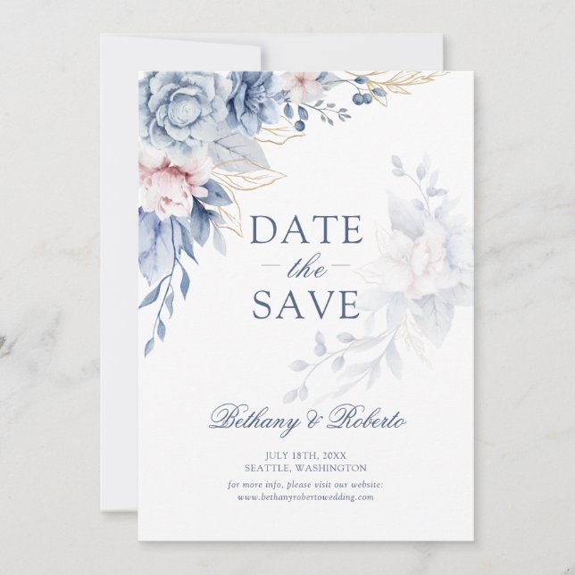 Convite de Data de Casamento com Foto Floral em Aq (Frente)
