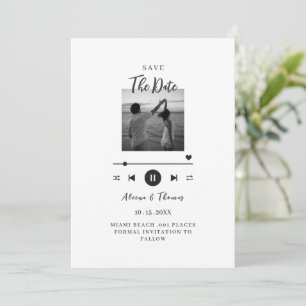 Convite de data de casamento com foto preto e bran