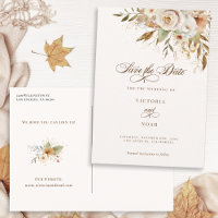 Convite de Data de Casamento com Rosa de Outono Rú