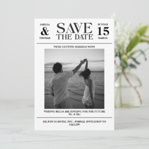 convite de data de casamento em foto de jornal sof