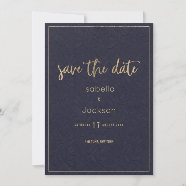 Convite de data de casamento em renda floral doura (Frente)