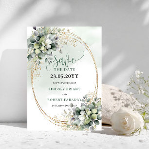 Convite de Data de Casamento em Verde Poeirento Bo