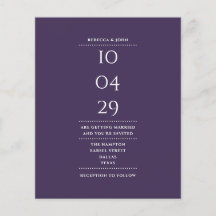 Convite de Data de Casamento Roxo Econômico
