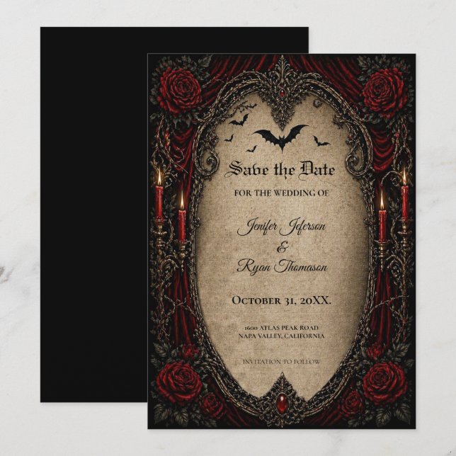 Convite de data de casamento salvo gótico vampiro (Frente/Verso)