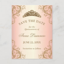 Convite de Data de Quinceanera em Dourado Rosa Dec