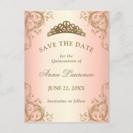 Convite de Data de Quinceanera em Dourado Rosa Dec