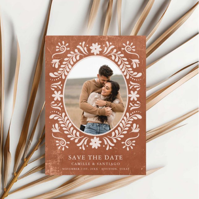 Convite de Data de Rustic Terracotta para Foto (Rustic Terracotta Save the Date Photo Card)