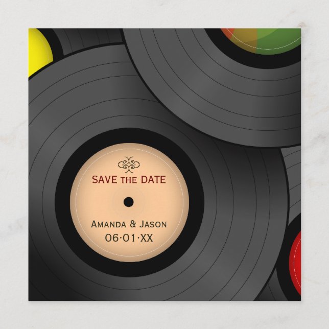 Convite de data de salva retro de discos de vinil (Frente)