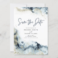 Convite de Data de Salvamento de Aquarela Azul-Mar
