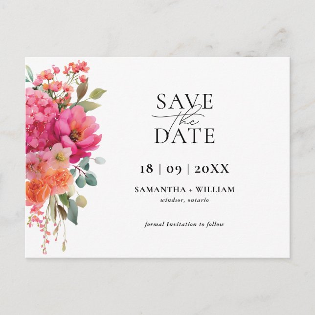 Convite de Data de Salvamento Floral em Aquarela (Frente)