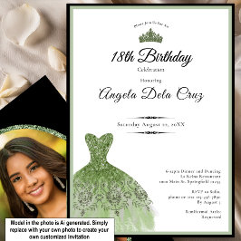 Convite de debutante vestido verde sage elegante 1