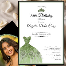 Convite de debutante vestido verde sage elegante 1