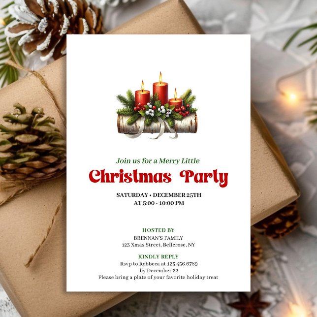 Convite de Decoração de Natal Rústica com Frutas d (Rustic Christmas Decoration Holly Berries Invite)