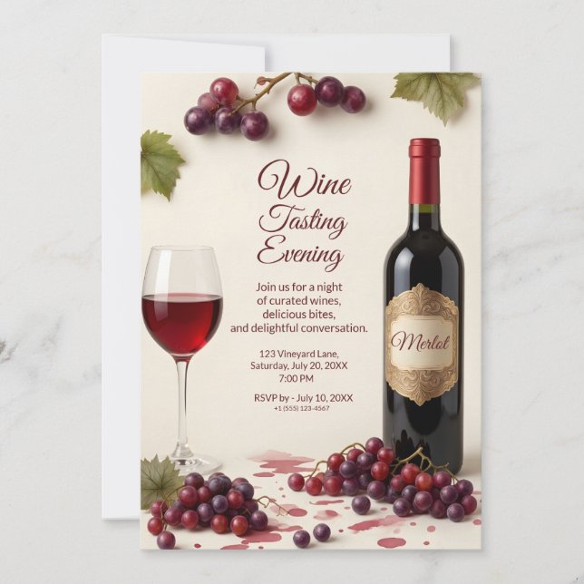 Convite de degustação de vinho elegante com código (Frente)