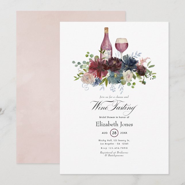 Convite de degustação de vinho rosa e Borgonha (Frente/Verso)