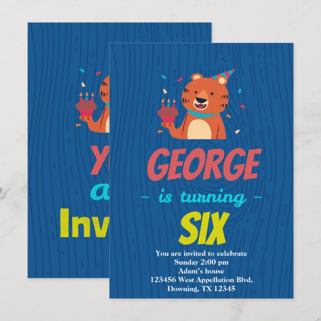 Convite de Desenho Animado de Cupcake do Tigre par (Frente/Verso)