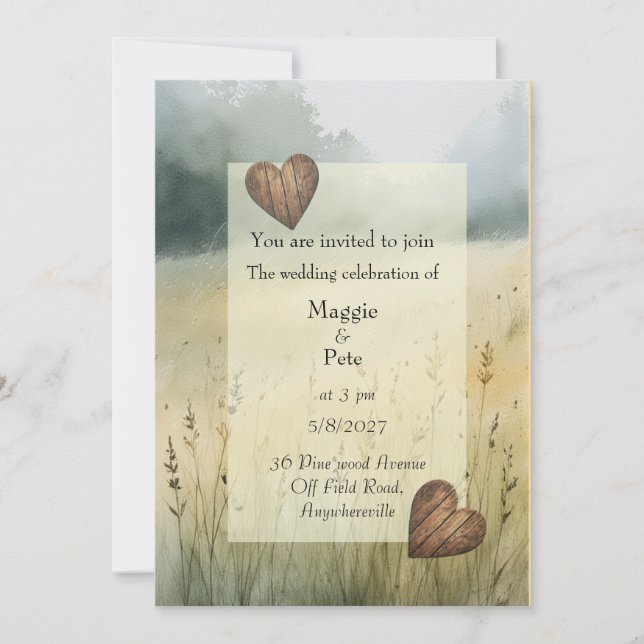 Convite de design de casamento para corações do pa (Frente)