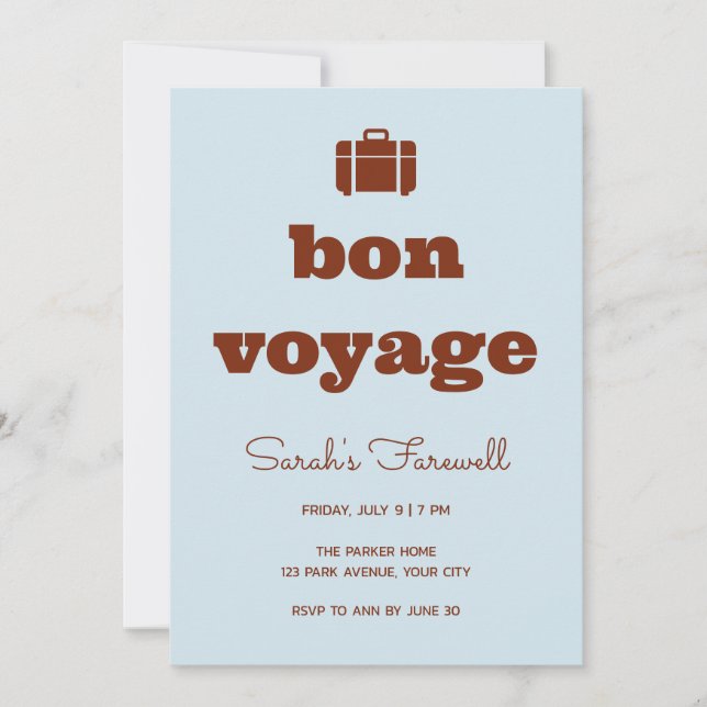 Convite de despedida Bold Slab Bon Voyage (Frente)