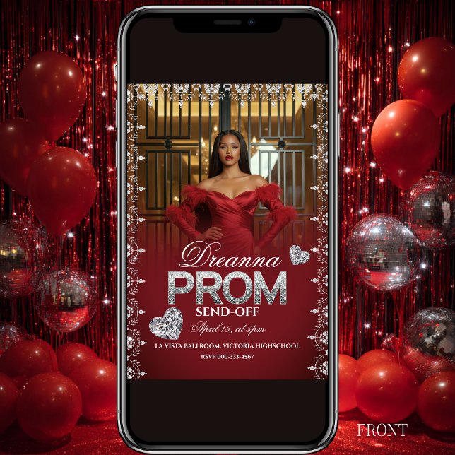 Convite de despedida de baile de luxo vermelho ele (Criador carregado)