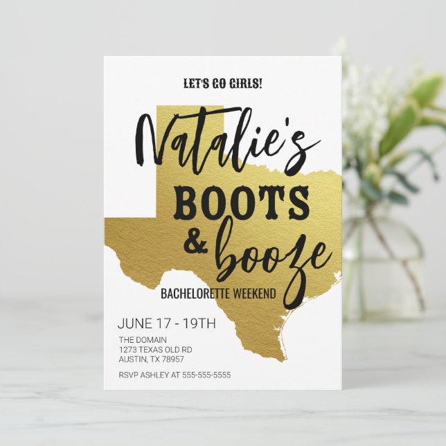 Convite de Despedida de Solteira Boots & Booze Tex (Em pé/Frente)