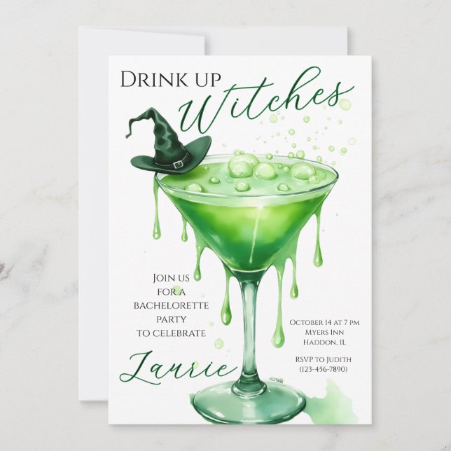 Convite de Despedida de Solteira “Drink Up Witches (Frente)