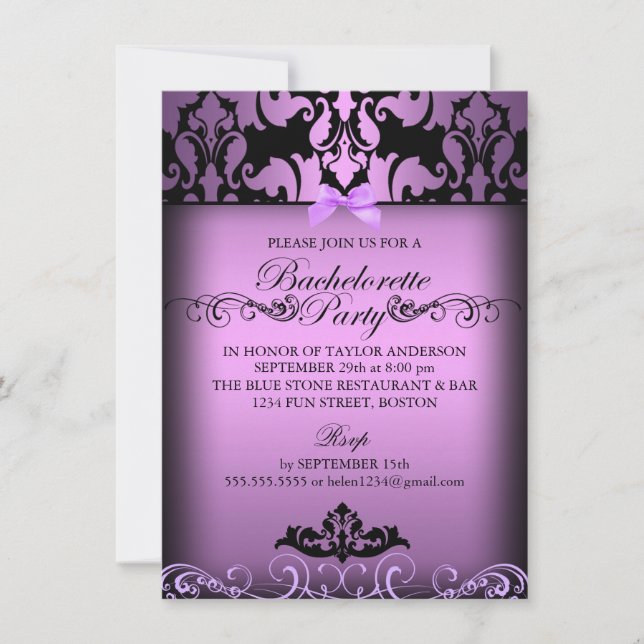 Convite de Despedida de Solteira em Damask Elegant (Frente)