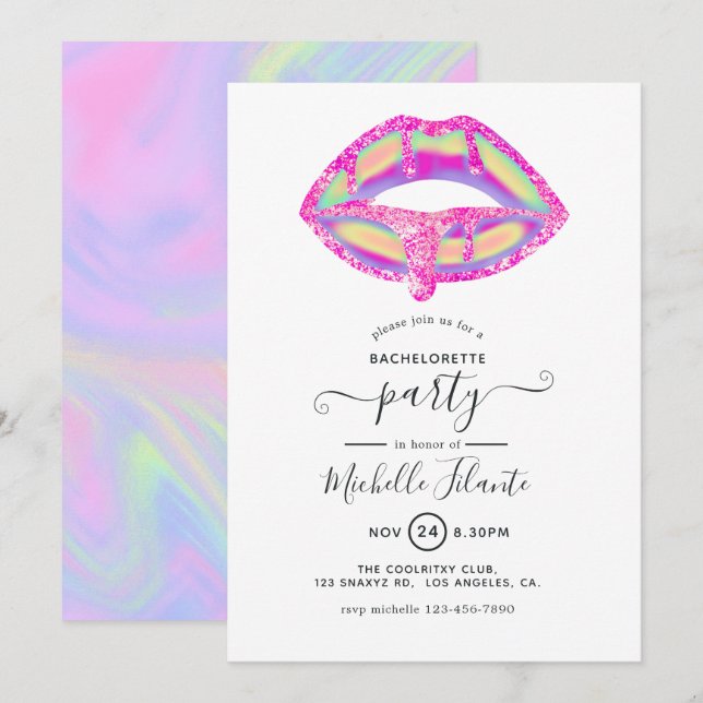 Convite de despedida de solteira Glitter Glam Chic (Frente/Verso)