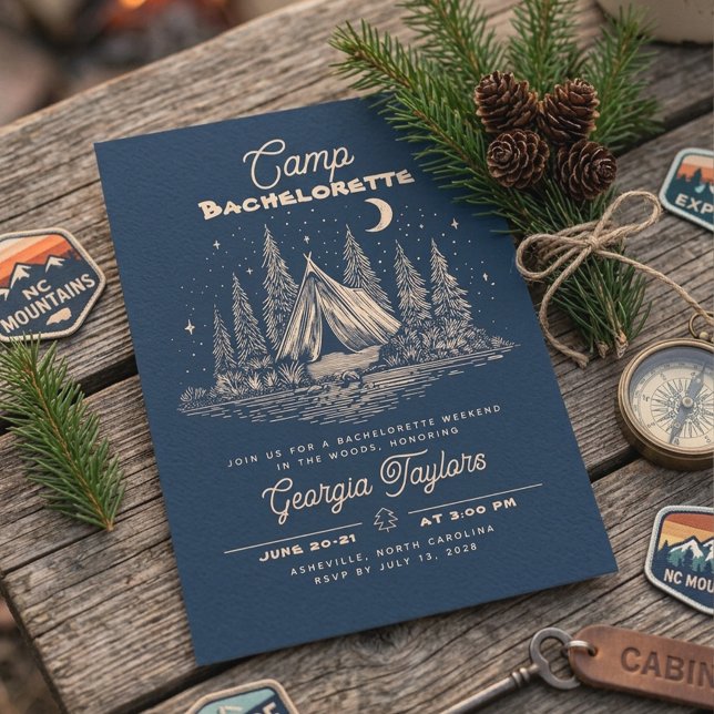 Convite de Despedida de Solteira no Acampamento (Camp Bachelorette Adventures Before Wedding Invite)
