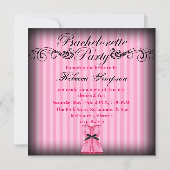 Convite de Despedida de Solteira Pink & Black vint (Frente)