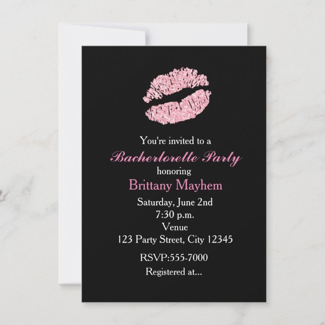 Convite de despedida de solteira Pink Lips KISS (Frente)