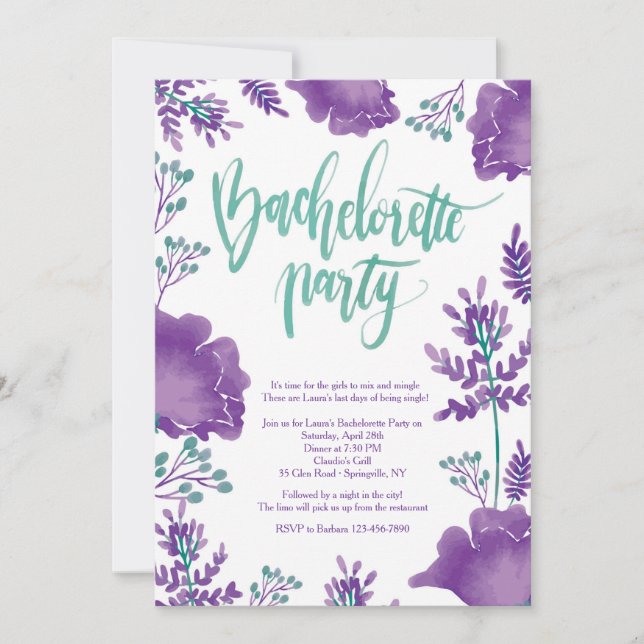 Convite de Despedida de Solteira Roxo (Frente)