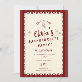 Convite de Despedida de Solteira Rústico Borgonha
