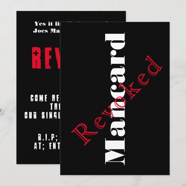 Convite de despedida de solteiro, (Frente/Verso)