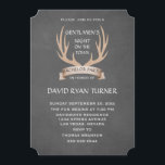 Convite de Despedida de Solteiro com Fita e Galhad<br><div class="desc">Desenho de galhadas e fita em aquarela rústica em fundo de quadro-negro.
Noite dos Cavalheiros na Cidade para celebrar o noivo. Use a ferramenta Personalizar para adicionar suas informações. Para mais,  visite minha Coleção de Despedida de Solteiro.</div>