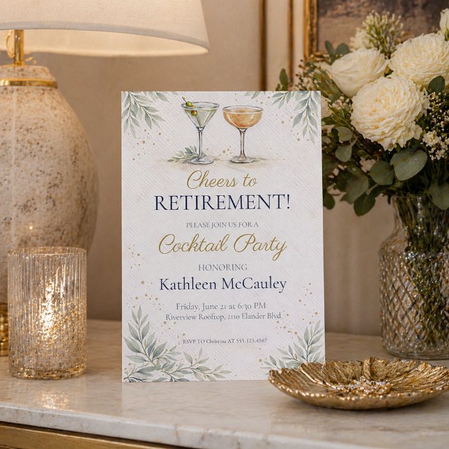 Convite de Despedida Folha de Champagne (Champagne leaf farewell cocktail party with soft ivory tones and gold accents)