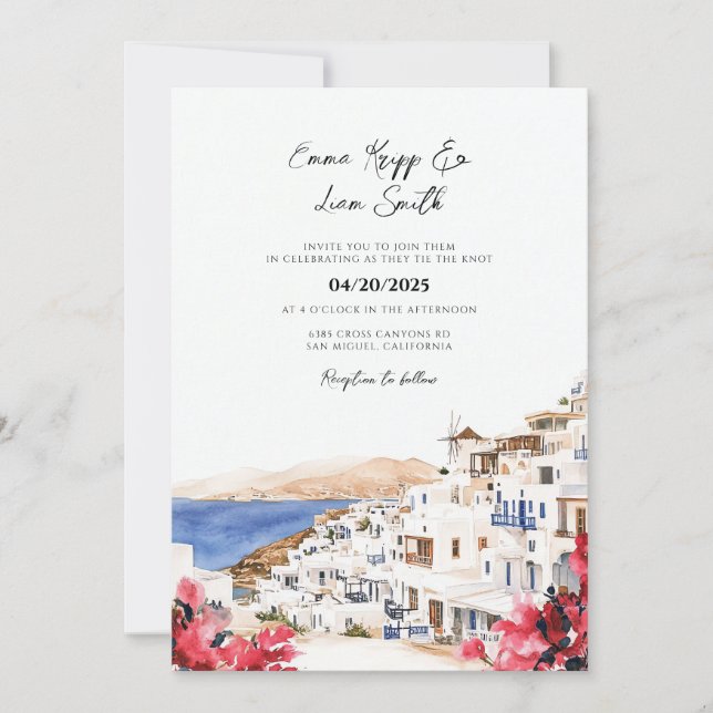 Convite de Destino de Casamento Grego em Mykonos (Frente)