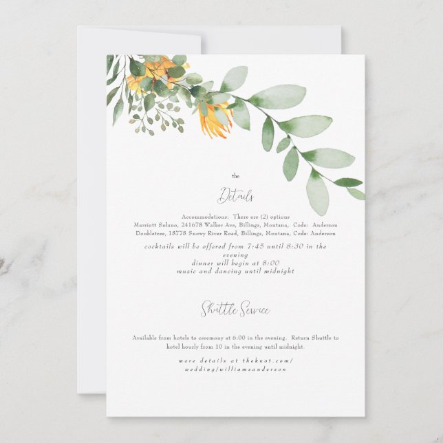 Convite de Detalhe de Casamento Formal de Girassol (Frente)