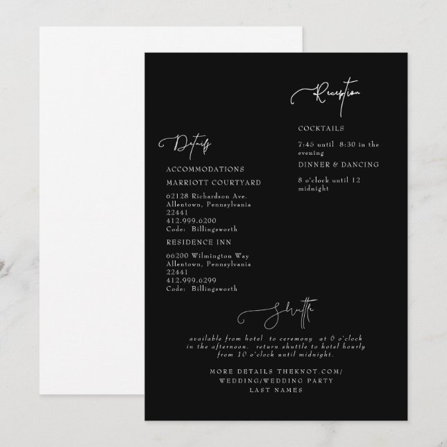 Convite de Detalhe de Casamento Preto (Frente/Verso)