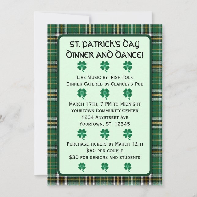 Convite de Dia de São Patrício com Tartan Irlandês (Frente)