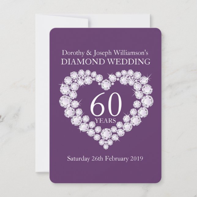 Convite de diamante de casamento coração 60 festa (Frente)