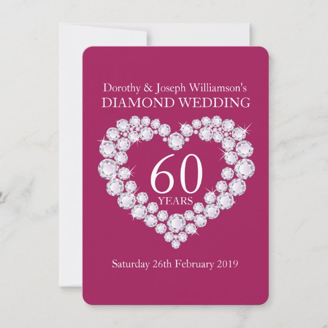 Convite de diamante de casamento coração 60 festa (Frente)