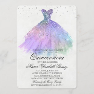 Convite de Diamante de Vestido de Brilho de Quince