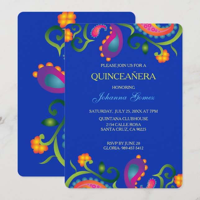 CONVITE DE DIÂMETRO DE LOS MUERTOS QUINCEAÑERA (Frente/Verso)