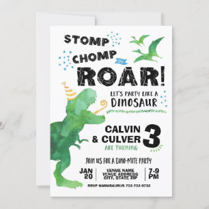 Convite de Dinossauro para Aniversário de Gêmeos