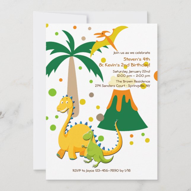 Convite de Dinossauros Grandes e Pequenos (Frente)