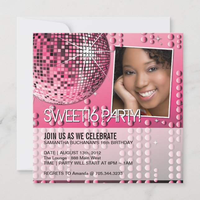 Convite de Disco de Sweet Sixteen Glamouroso (Frente)