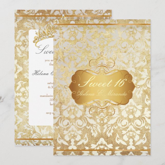 CONVITE DE DOCE 16 Princesa Pérola Damasco Pergami (Frente/Verso)
