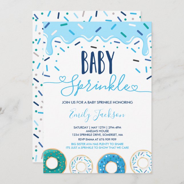 Convite de Donut Baby Sprinkle Com Amor (Frente/Verso)
